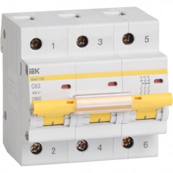 Автоматический выключатель IEK ВА47-100 3Р 63А 10кА С - MVA40-3-063-C Автоматический выключатель IEK ВА47-100 3Р 63А 10кА С - MVA40-3-063-C