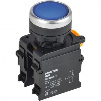 Кнопка d22мм IEK MI-BT60-11T-3-21-K07 1НО+1НЗ MASTER с фиксацией синяя