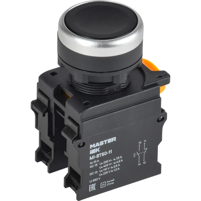Кнопка d=22мм IEK MASTER 1NO+1NC чёрная MI-BT60-11-3-22-K02