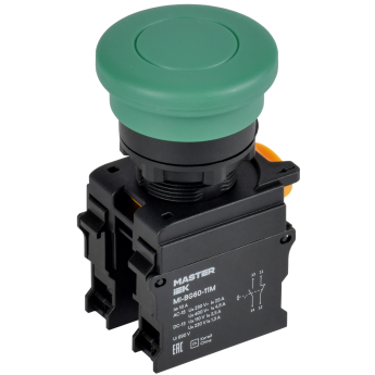 Кнопка IEK MASTER MI-BG60-11M-3-21-K06 "Грибок" без фиксации d=22мм 1NO+1NC зелёная