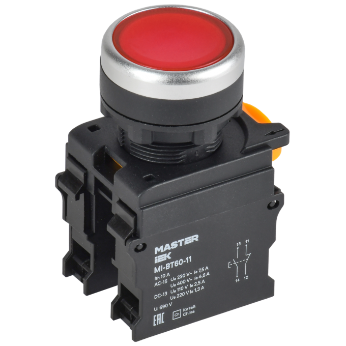 Кнопка IEK MASTER MI-BT60-11-3-22-K04 d=22мм 1NO+1NC красная MI-BT60-11-3-22-K004