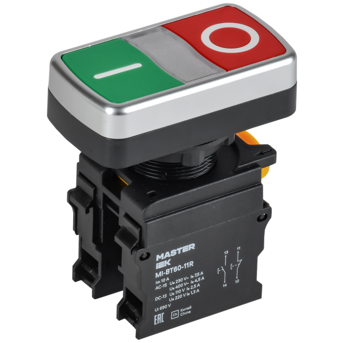 Кнопка "I-O" без подсветки IEK MASTER MI-BT60-11R-3-21-K51 d=22мм 1NO+1NC MI-BT60-11R-3-21-K511