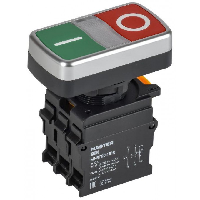 Кнопка "I-O" с подсветкой IEK MASTER MI-BT60-11DR-3-11-K51 d=22мм 1NO+1NC MI-BT60-11DR-3-111-K51
