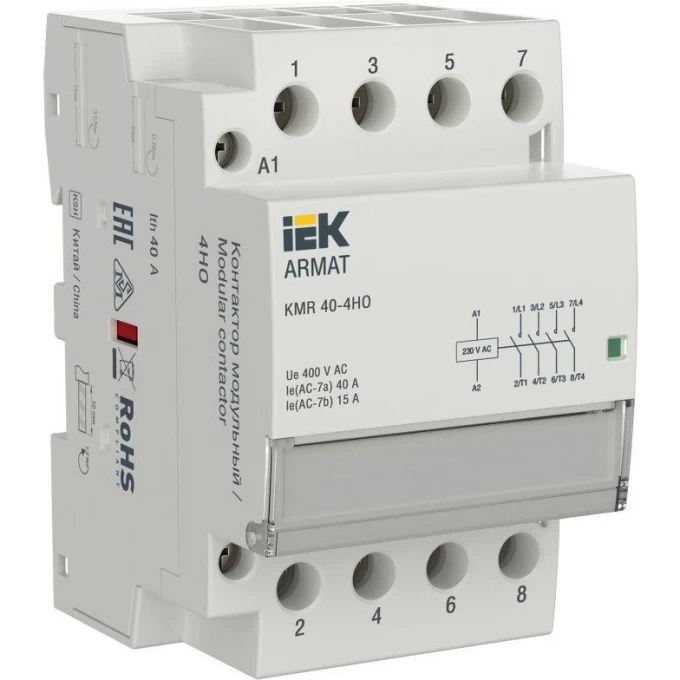 Контактор модульный IEK ARMAT KMR 40А 230В AC 4НО AR-KMR10-040-40-230 Контактор модульный IEK ARMAT KMR 40А 230В AC 4НО AR-KMR10-040-40-230