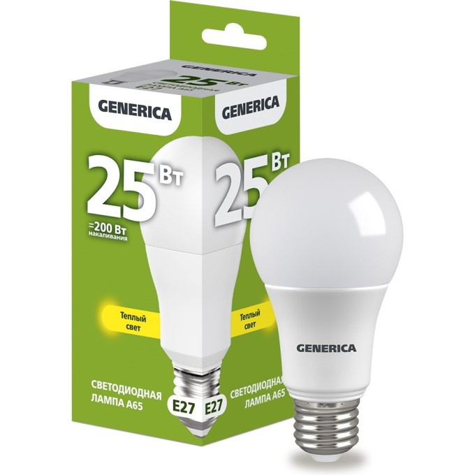 Лампа светодиодная A65 груша 25Вт 230В 3000К E27 GENERICA LL-A65-25-230-30-E27-G