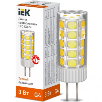Лампа светодиодная IEK CORN капсула 3Вт 12В 3000К керамика G4 - LLE-CORN-3-012-30-G4