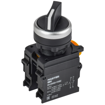 Переключатель IEK MASTER MI-SW60-11XB2-3-25-2-K02 длинная ручка на 2 положения 1NO+1NC чёрный