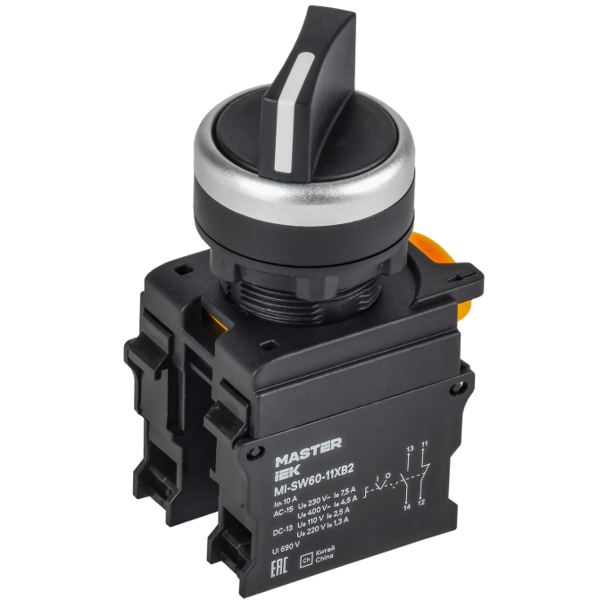 Переключатель IEK MASTER MI-SW60-11XB2-3-25-2-K02 длинная ручка на 2 положения 1NO+1NC чёрный MI-SW60-11XB2-3-25-22-K02