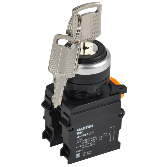 Переключатель с ключом на 3 положения IEK MASTER 2NO чёрный MI-SW60-20Y-3-34-3-K02