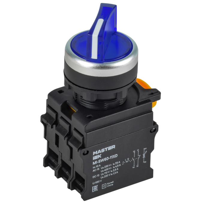 Переключатель с подсветкой на 2 положения IEK MASTER 1NO+1NC синий MI-SW60-11XD-3-14-2-K07