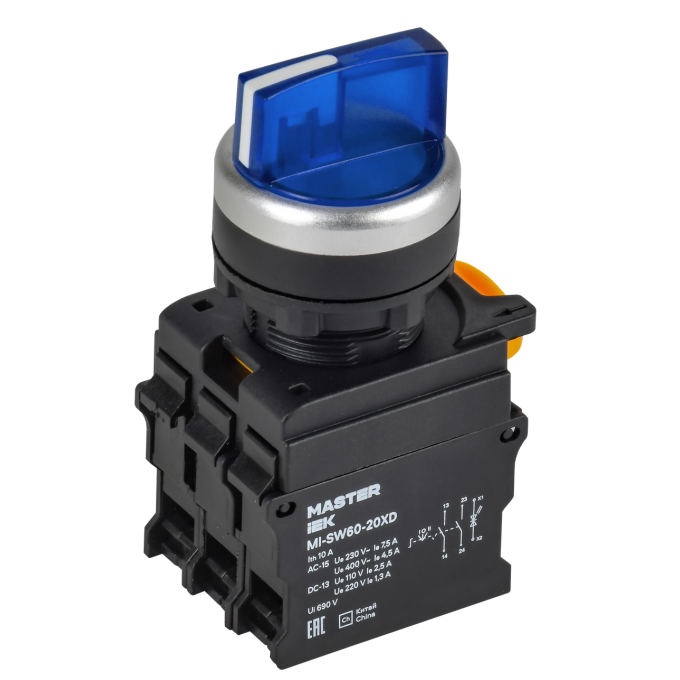 Переключатель с подсветкой на 3 положения IEK MASTER 2NO синий MI-SW60-20XD-4-14-3-K07