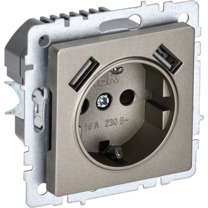 Розетка IEK BRITE РЮш10-1-БрШ 16А с USB A+A 2.1А BR-R14-16-U21-D21-K37