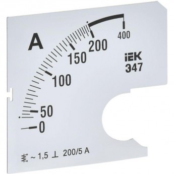 Шкала сменная для амперметра IEK э47 200/5а-1,5 72x72мм IPA10D-SC-0200 Шкала сменная для амперметра IEK э47 200/5а-1,5 72x72мм IPA10D-SC-0200
