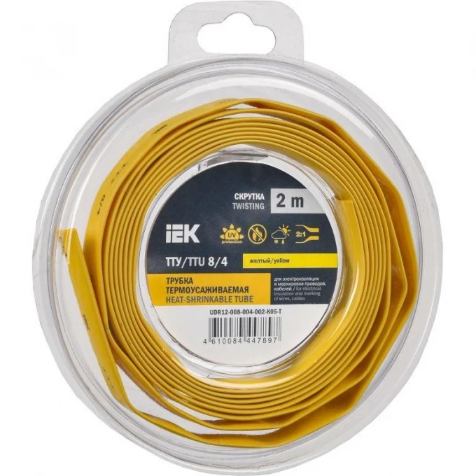 Трубка термоусадочная IEK ТТУ нг-LS 8/4 желт. (уп.2м) UDR12-008-004-002-K05-T Трубка термоусадочная IEK ТТУ нг-LS 8/4 желт. (уп.2м) UDR12-008-004-002-K05-T